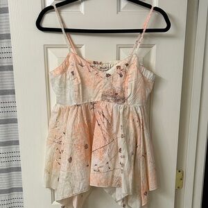 Mudd Peach and Cream Top with Asymmetric Hem, Adjustable Spaghetti Straps Large